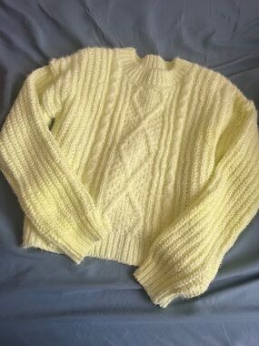 No Boundaries Cable Knit Crewneck Sweater - neon yellow